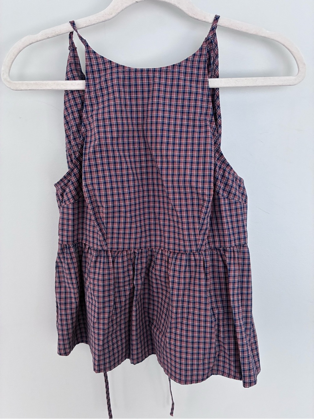 Target Pink and Blue Plaid Tie-Strap Peplum Top